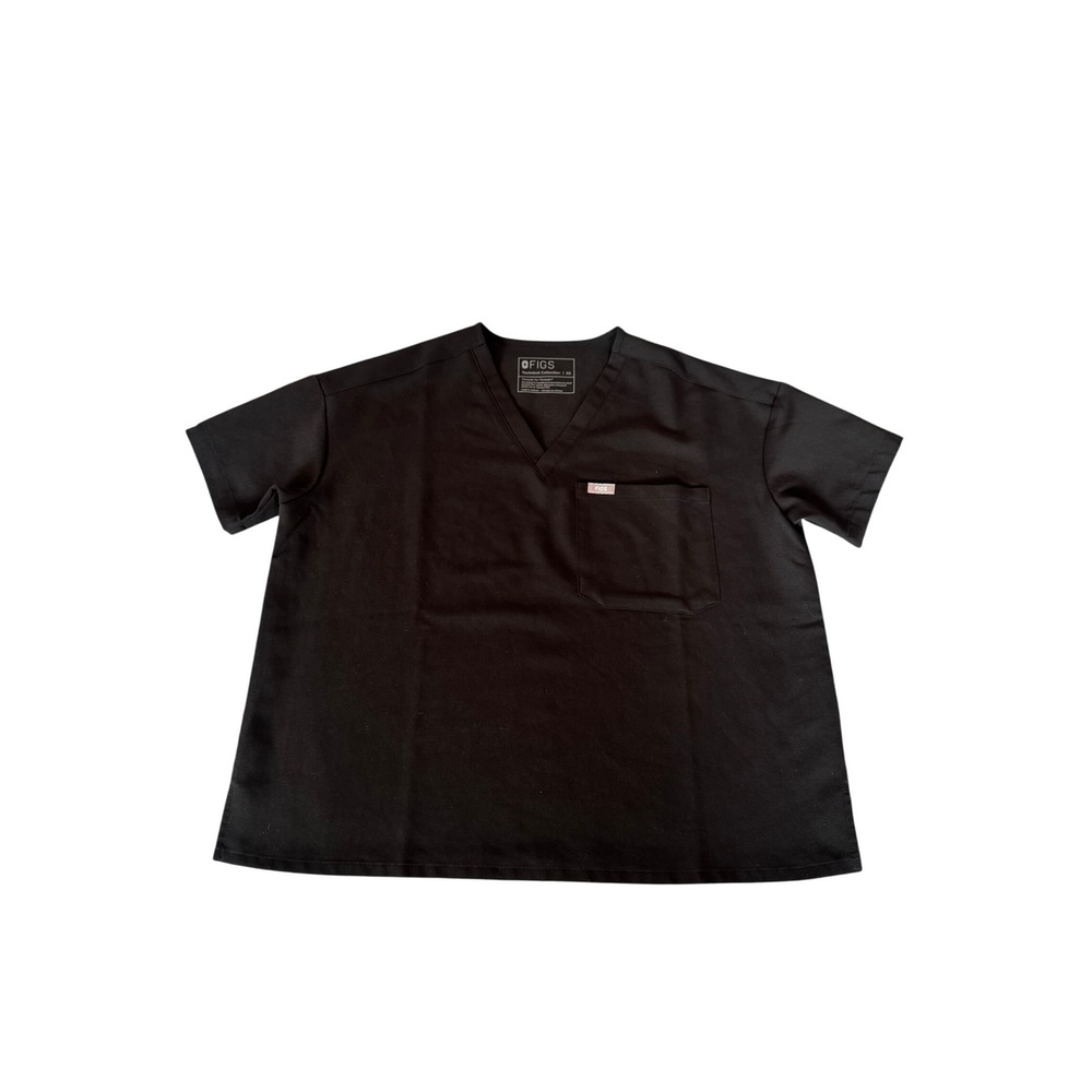 FIGS Technical Collection Womens XS Black V-Neck Scrub Top Short Sleeve Pocket